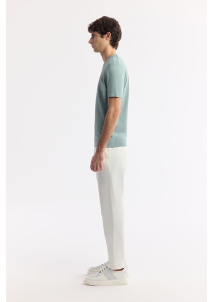 Erkek Nil Yeşili Regular Fit Bisiklet Yaka Önü Jakar Detaylı Rayon Triko T-shirt A51Y5004