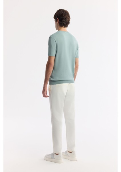 Erkek Nil Yeşili Regular Fit Bisiklet Yaka Önü Jakar Detaylı Rayon Triko T-shirt A51Y5004