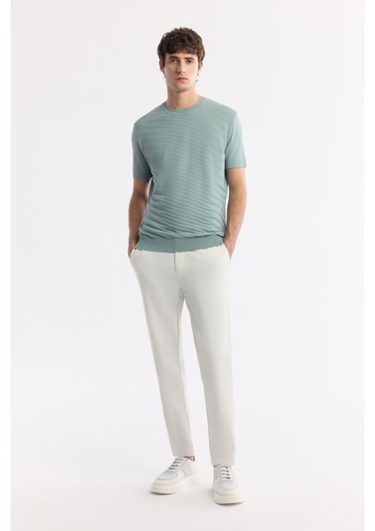 Erkek Nil Yeşili Regular Fit Bisiklet Yaka Önü Jakar Detaylı Rayon Triko T-shirt A51Y5004
