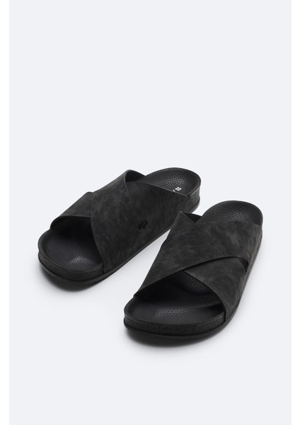 Erkek Siyah Çapraz Bantlı Hafif Rahat Taban Sandalet Terlik A51Y8300