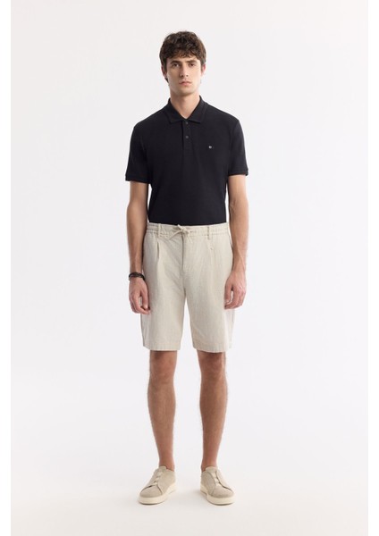Erkek Bej Relaxed Fit Beli Lastikli Dokulu Teos Şort B003731