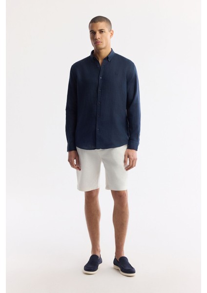 Erkek Kırık Relaxed Fit Beyaz Beli Lastikli Dokulu Teos Şort B003731