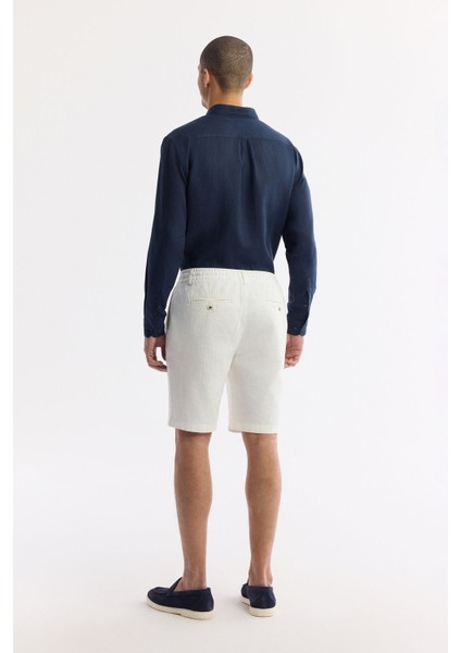 Erkek Kırık Relaxed Fit Beyaz Beli Lastikli Dokulu Teos Şort B003731