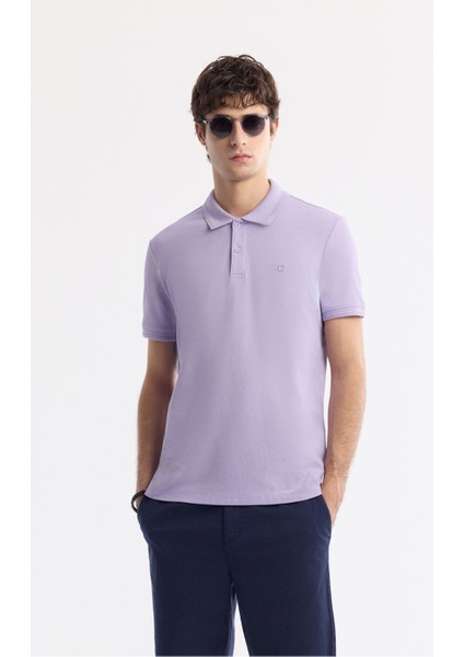 Erkek Lila Regular Fit %100 Pamuk Hızlı Kuruyan Kıvrılmayan Polo Yaka T-Shirt B001032