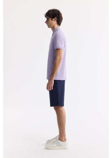 Erkek Lila Regular Fit %100 Pamuk Hızlı Kuruyan Kıvrılmayan Polo Yaka T-Shirt B001032