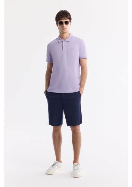 Erkek Lila Regular Fit %100 Pamuk Hızlı Kuruyan Kıvrılmayan Polo Yaka T-Shirt B001032