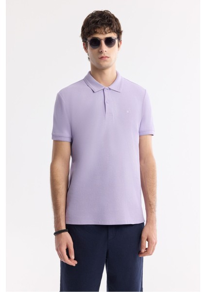 Erkek Lila Regular Fit %100 Pamuk Hızlı Kuruyan Kıvrılmayan Polo Yaka T-Shirt B001032