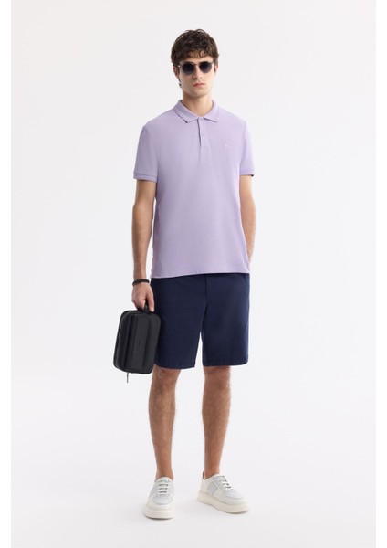 Erkek Lila Regular Fit %100 Pamuk Hızlı Kuruyan Kıvrılmayan Polo Yaka T-Shirt B001032