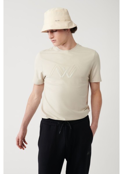 Erkek Bej Bisiklet Yaka Baskılı Soft Touch T-shirt A41y1037 modelleri