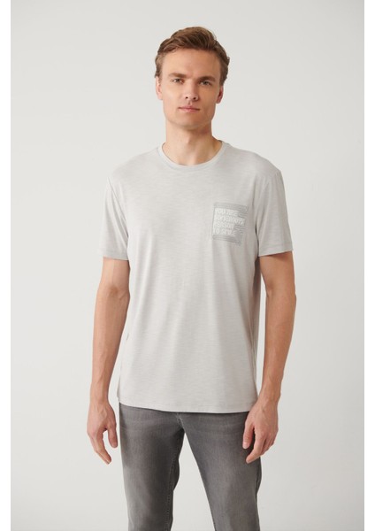Erkek Gri Bisiklet Yaka Baskılı Soft Touch T-Shirt A41Y1136