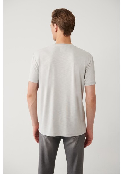 Erkek Gri Bisiklet Yaka Baskılı Soft Touch T-Shirt A41Y1136