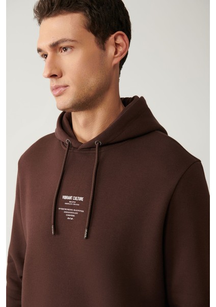 Erkek Kahverengi Kapüşonlu 3 Iplik Şardonlu Baskılı Sweatshirt A41y1247 fiyatları