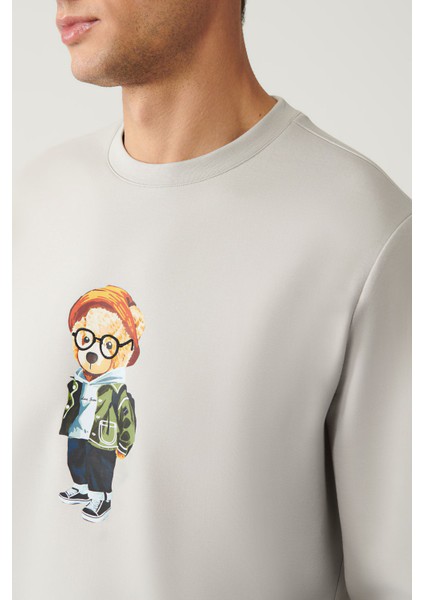 Erkek Gri Bisiklet Yaka Interlok Baskılı Sweatshirt A41y1248 fiyatları