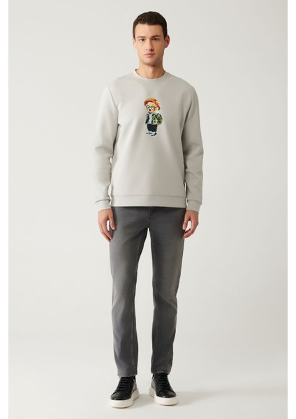 Erkek Gri Bisiklet Yaka Interlok Baskılı Sweatshirt A41y1248 indirimleri