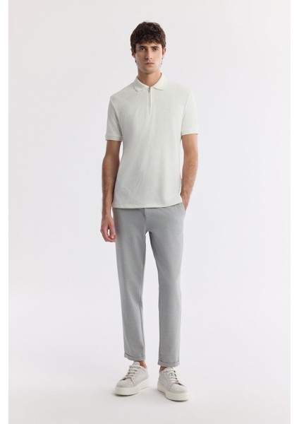 Erkek Beyaz Regular Fit Fermuarlı Polo Yaka Jakarlı T-Shirt A51Y1059