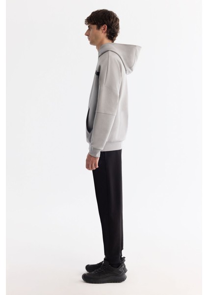 Erkek Gri Kapüşonlu Pamuklu Baskılı Elastan Sweatshirt A42y1289 modelleri