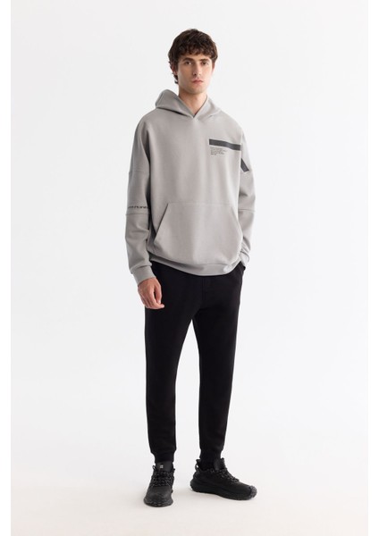 Erkek Gri Kapüşonlu Pamuklu Baskılı Elastan Sweatshirt A42y1289 indirimleri