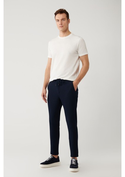 Erkek Lacivert Relaxed Fit Beli Lastikli Ve Bağcıklı Bi Stretch Pantolon A41y3232