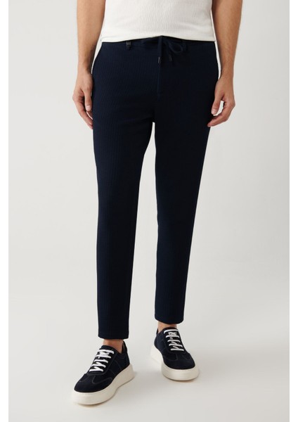 Erkek Lacivert Relaxed Fit Beli Lastikli Ve Bağcıklı Bi Stretch Pantolon A41y3232 fiyatları