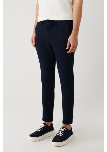 Erkek Lacivert Relaxed Fit Beli Lastikli Ve Bağcıklı Bi Stretch Pantolon A41y3232 modelleri