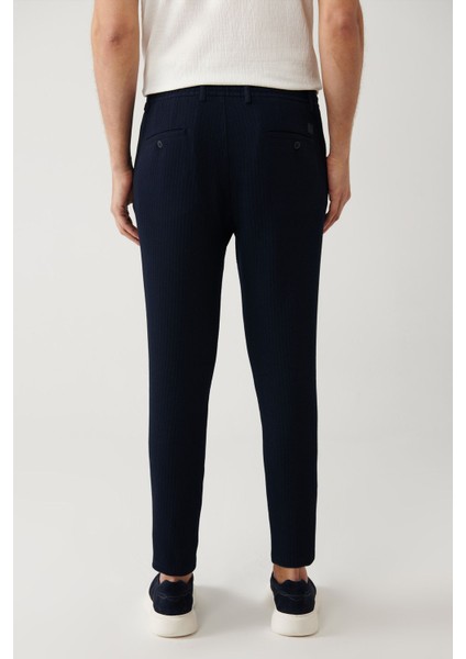 Erkek Lacivert Relaxed Fit Beli Lastikli Ve Bağcıklı Bi Stretch Pantolon A41y3232 fırsatları
