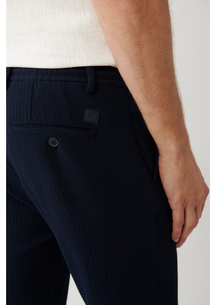 Erkek Lacivert Relaxed Fit Beli Lastikli Ve Bağcıklı Bi Stretch Pantolon A41y3232