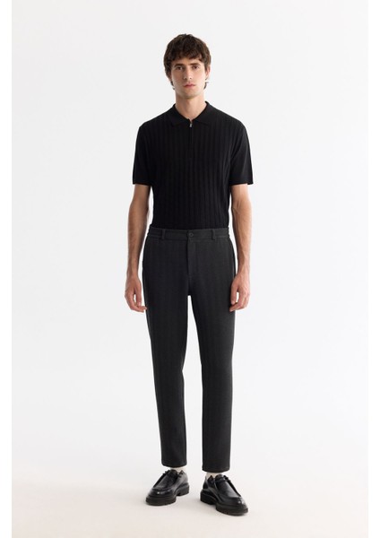 Erkek Antrasit Slim Fit Balık Sırtı Dokulu Yanı Lastikli Elastan Chino Pantolon A42y3024