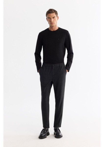 Erkek Siyah Slim Fit Yanı Lastikli Pileli Ekose Duble Paça Pantolon A42Y3043