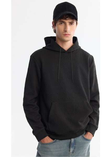 Erkek Siyah Kapüşonlu Baskılı Elastan Sweatshirt A42y1332 fiyatları