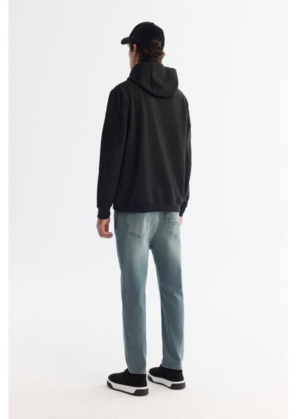Erkek Siyah Kapüşonlu Baskılı Elastan Sweatshirt A42y1332 fırsatları