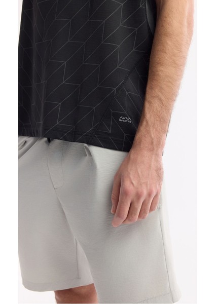 Erkek Siyah Regular Fit Bisiklet Yaka Geometrik Desenli Bloklu Teknik Kumaş Detaylı T-shirt A51Y1160