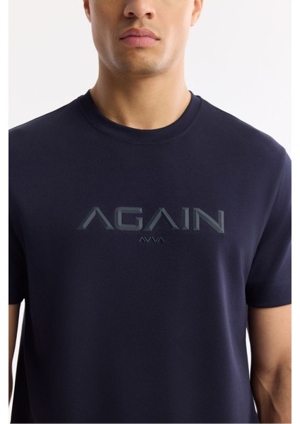 Erkek Lacivert Regular Fit Bisiklet Yaka Hologram Baskılı Interlok T-shirt A51y1132 fiyatları