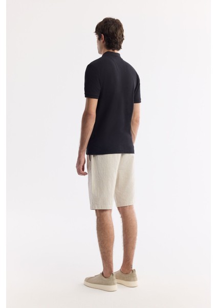 Erkek Siyah %100 Pamuk Hızlı Kuruyan Kıvrılmayan Polo Yaka T-Shirt B001032
