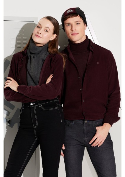 Erkek Bordo Regular Fit Fitilli Kadife %100 Pamuk Gömlek B002032
