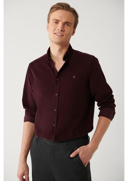 Erkek Bordo Regular Fit Fitilli Kadife %100 Pamuk Gömlek B002032 fiyatları