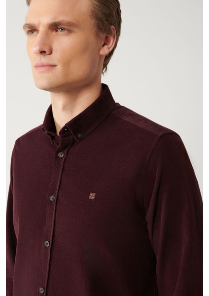 Erkek Bordo Regular Fit Fitilli Kadife %100 Pamuk Gömlek B002032 modelleri