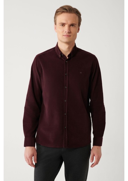 Erkek Bordo Regular Fit Fitilli Kadife %100 Pamuk Gömlek B002032 fırsatları