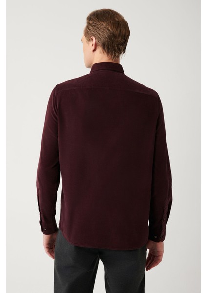 Erkek Bordo Regular Fit Fitilli Kadife %100 Pamuk Gömlek B002032 indirimleri