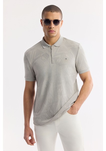 Erkek Gri Regular Fit Fermuarlı Polo Yaka Jakarlı T-Shirt A51Y1059 indirimleri