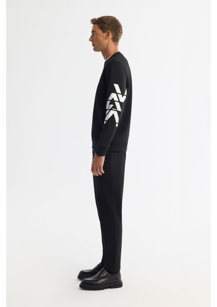 Erkek Siyah Bisiklet Yaka Pamuklu Baskılı Elastan Sweatshirt A42y1256 modelleri