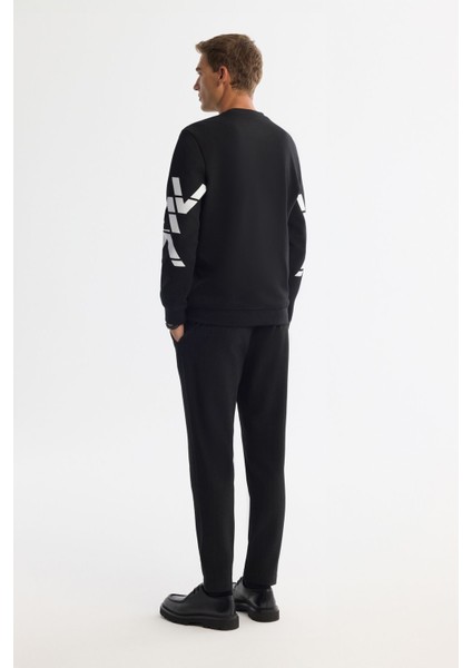 Erkek Siyah Bisiklet Yaka Pamuklu Baskılı Elastan Sweatshirt A42y1256 fırsatları