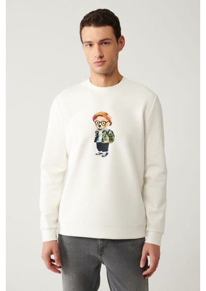 Erkek Ekru Bisiklet Yaka Interlok Baskılı Sweatshirt A41y1248 modelleri