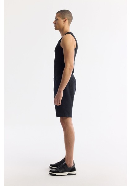 Erkek Siyah Relaxed Fit Beli Lastikli %100 Keten Assos Şort B003732