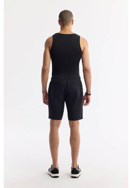 Erkek Siyah Relaxed Fit Beli Lastikli %100 Keten Assos Şort B003732
