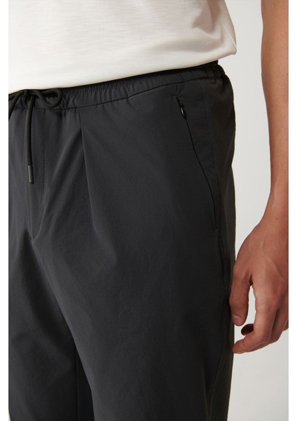Erkek Antrasit Relaxed Fit Beli Lastikli Bağcıklı Fermuar Cepli Su Itici Bi Stretch Pantolon A41y323