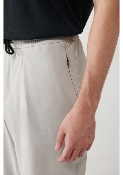 Erkek Taş Relaxed Fit Beli Lastikli Bağcıklı Fermuar Cepli Su Itici Bi Stretch Pantolon A41y3235