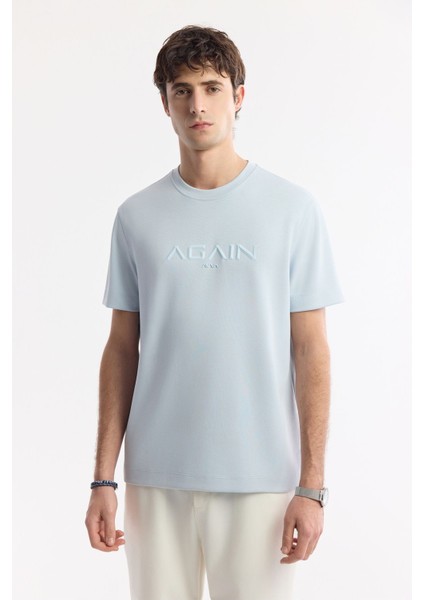 Erkek Açık Mavi Regular Fit Bisiklet Yaka Hologram Baskılı Interlok T-shirt A51y1132 indirimleri