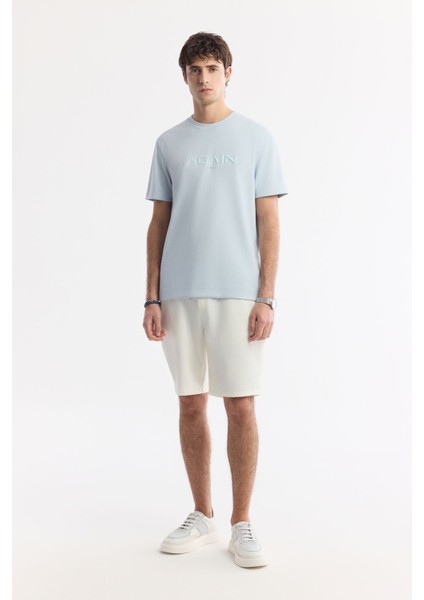 Erkek Açık Mavi Regular Fit Bisiklet Yaka Hologram Baskılı Interlok T-shirt A51y1132