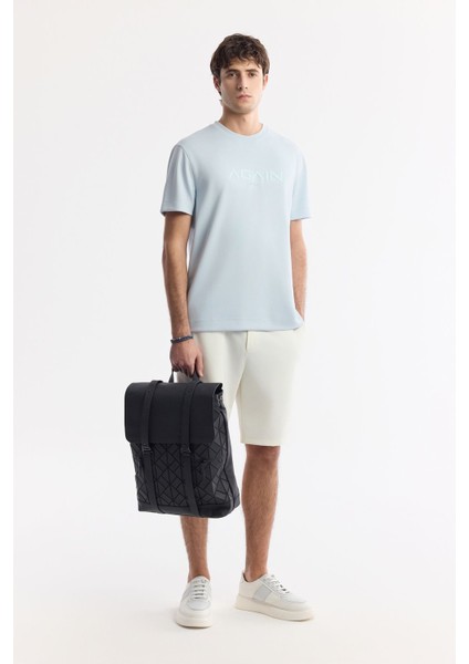 Erkek Açık Mavi Regular Fit Bisiklet Yaka Hologram Baskılı Interlok T-shirt A51y1132