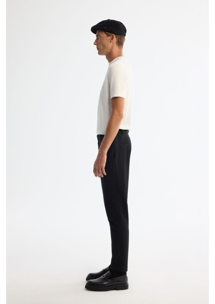Erkek Siyah Slim Fit Yanı Lastikli Gofreli Çizgili Elastan Chino Pantolon A42Y3044